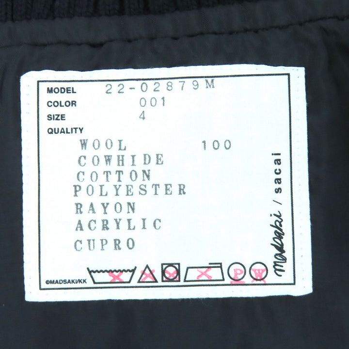 極美品△sacai MADSAKI サカイ マサキ WOOL MELTON BLOUSON 袖レザー スローガン ウールメルトン ブルゾン ボンバージャケット 4 正規品
