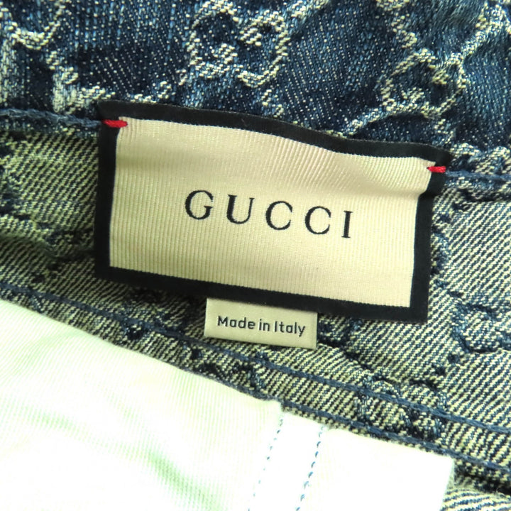 極美品★GUCCI グッチ 678789 コットン100％ ロゴボタン付 GG柄 台形 デニム スカート インディゴ 42 イタリア製 正規品 レディース