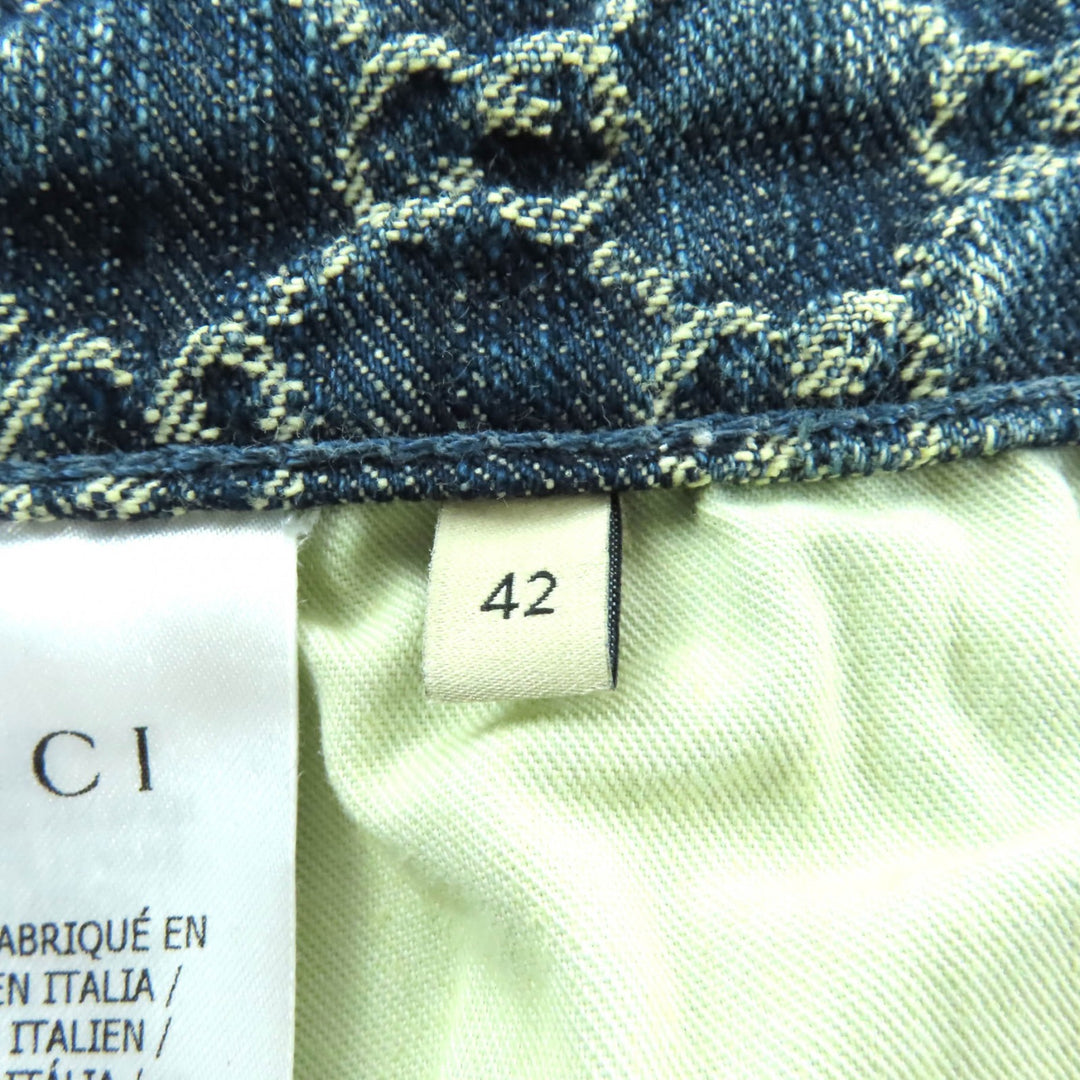 極美品★GUCCI グッチ 678789 コットン100％ ロゴボタン付 GG柄 台形 デニム スカート インディゴ 42 イタリア製 正規品 レディース