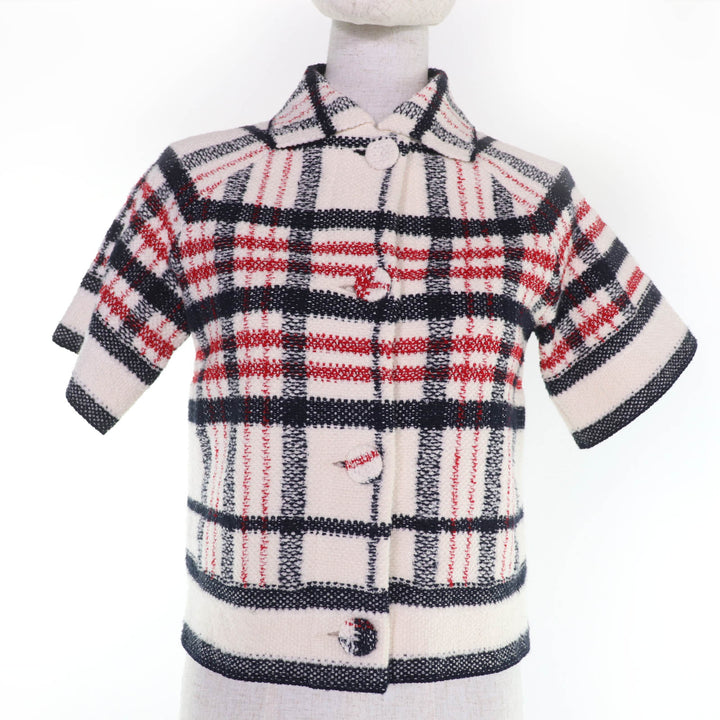 極美品☆Christian Dior クリスチャンディオール 22AW 224V13AM706 チェック柄 半袖 ツイード ジャケット アイボリー系 38 伊製 正規品