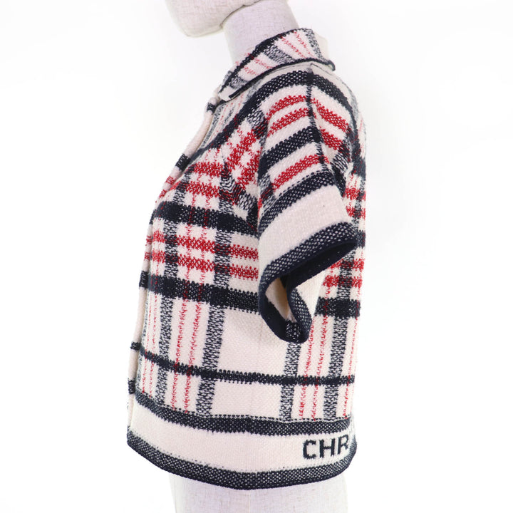 極美品☆Christian Dior クリスチャンディオール 22AW 224V13AM706 チェック柄 半袖 ツイード ジャケット アイボリー系 38 伊製 正規品