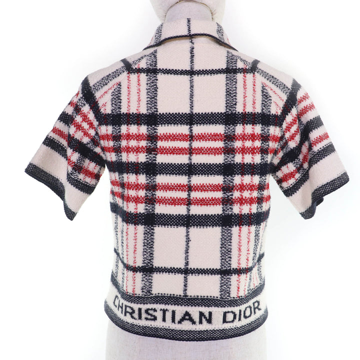 極美品☆Christian Dior クリスチャンディオール 22AW 224V13AM706 チェック柄 半袖 ツイード ジャケット アイボリー系 38 伊製 正規品
