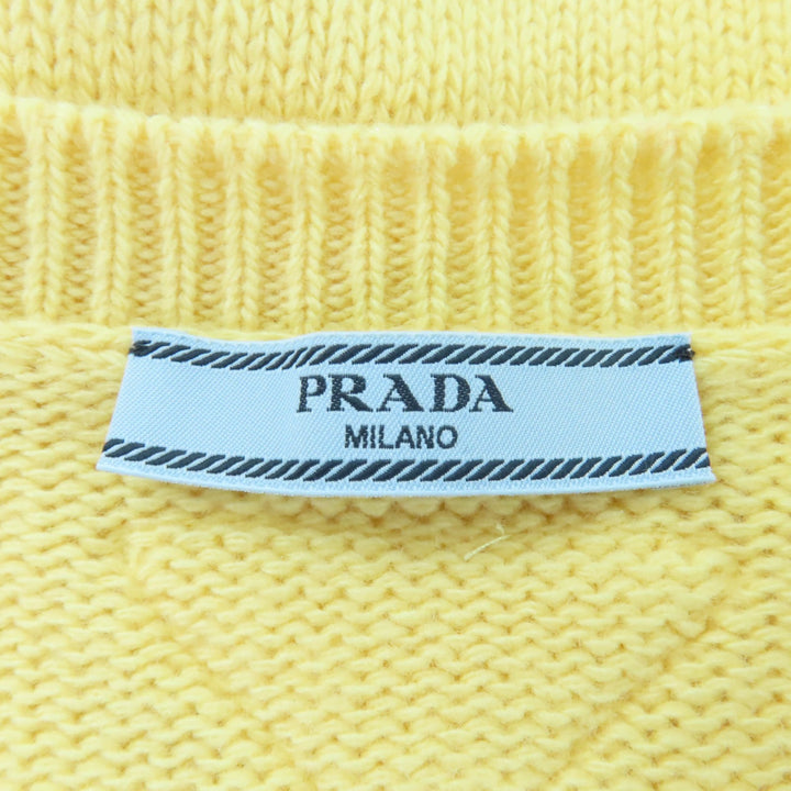 極美品☆PRADA プラダ P24A3Z バージンウール カシミヤ トライアングルロゴ 長袖 ニット イエロー 40 イタリア製 正規品 レディース