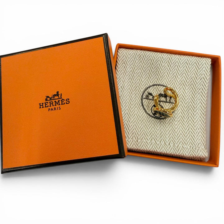 極美品☆HERMES エルメス エリタージュ エケストル PM リザード イヤーカフ イヤリング ゴールド フランス製 レディース 箱・保存袋付き