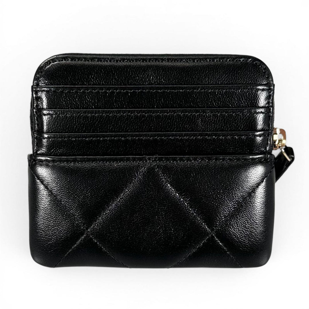 極美品▲CHANEL シャネル ラムスキン Leather コインパース ミニウォレット ランダム番 ココマーク コインケース ブラック ゴールド 伊製