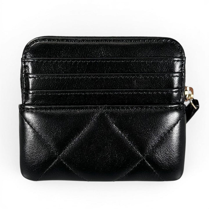極美品▲CHANEL シャネル ラムスキン Leather コインパース ミニウォレット ランダム番 ココマーク コインケース ブラック ゴールド 伊製