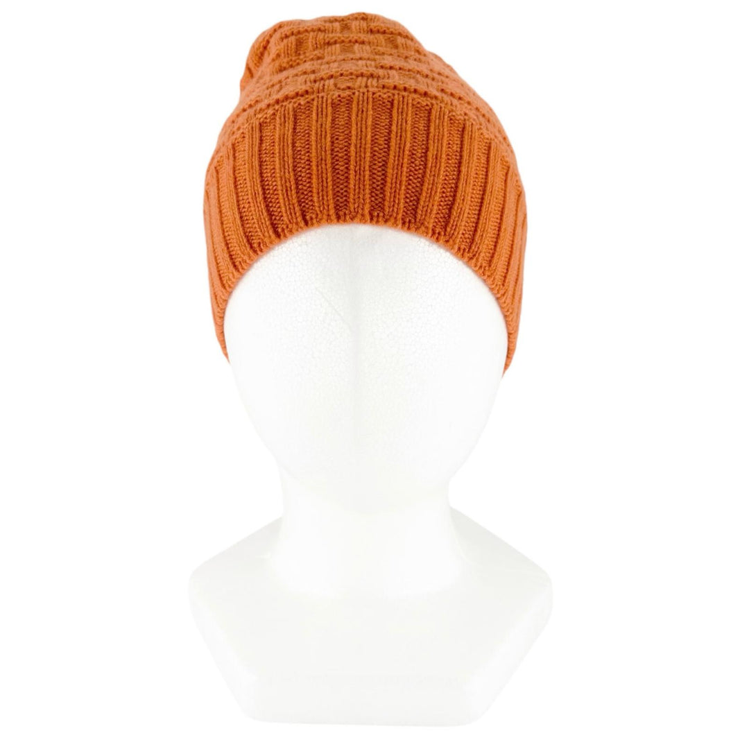 極美品▲HERMES エルメス カシミヤ100％ Hロゴ編み ビーニー ニットキャップ オレンジ M イタリア製 正規品 レディース メンズ