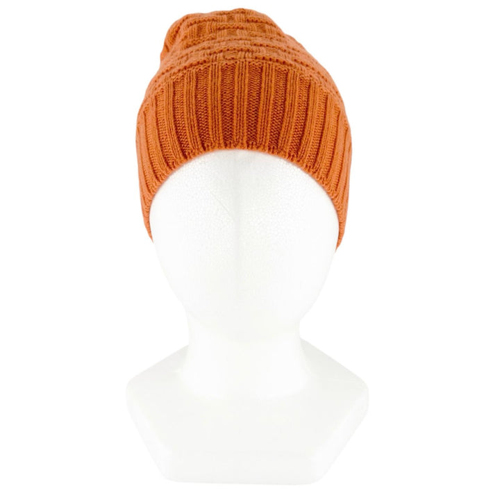 極美品▲HERMES エルメス カシミヤ100％ Hロゴ編み ビーニー ニットキャップ オレンジ M イタリア製 正規品 レディース メンズ