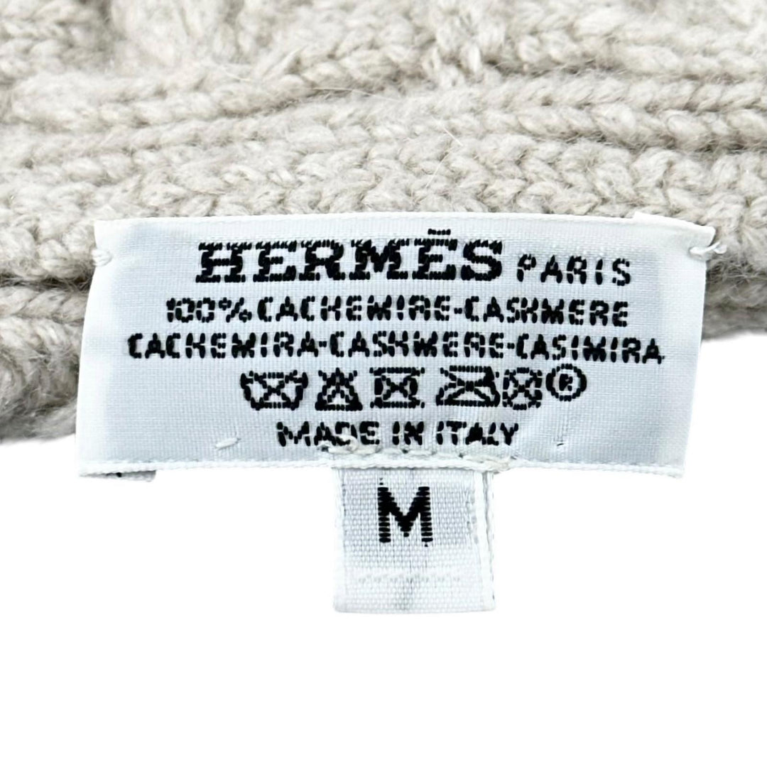 極美品▲HERMES エルメス カシミヤ100％ シェーヌダンクル ケーブル編み ニットキャップ 帽子 ベージュ M イタリア製 レディース