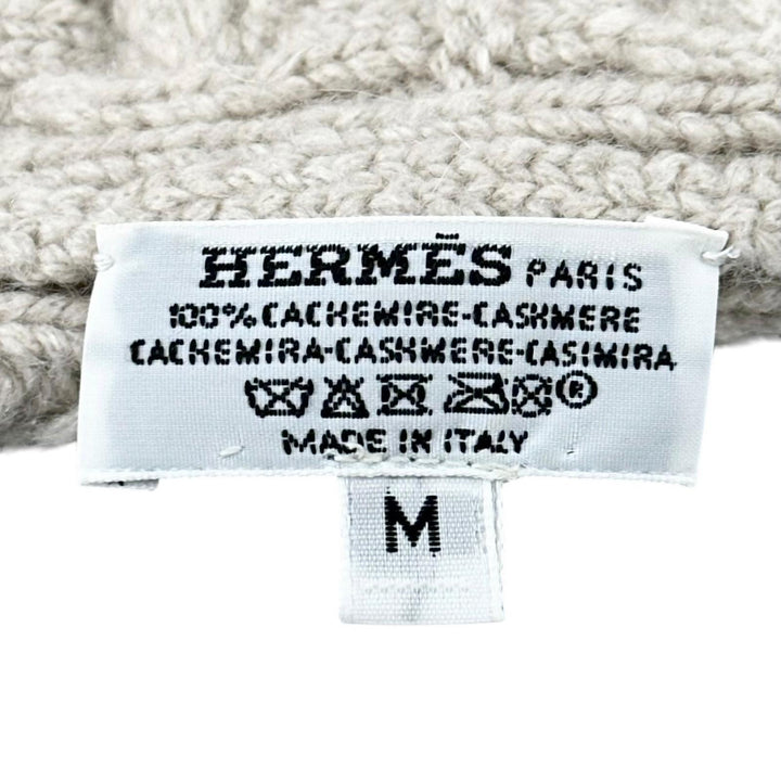 極美品▲HERMES エルメス カシミヤ100％ シェーヌダンクル ケーブル編み ニットキャップ 帽子 ベージュ M イタリア製 レディース