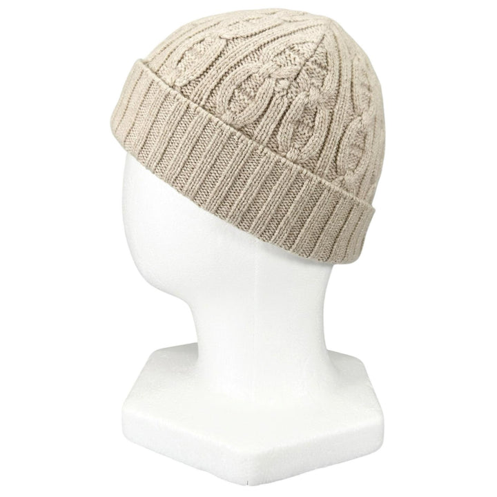 極美品▲HERMES エルメス カシミヤ100％ シェーヌダンクル ケーブル編み ニットキャップ 帽子 ベージュ M イタリア製 レディース