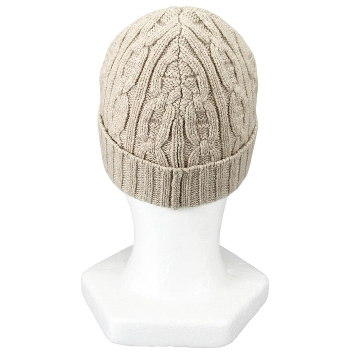 極美品▲HERMES エルメス カシミヤ100％ シェーヌダンクル ケーブル編み ニットキャップ 帽子 ベージュ M イタリア製 レディース