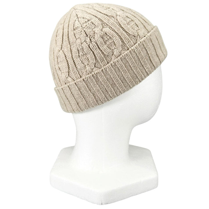 極美品▲HERMES エルメス カシミヤ100％ シェーヌダンクル ケーブル編み ニットキャップ 帽子 ベージュ M イタリア製 レディース