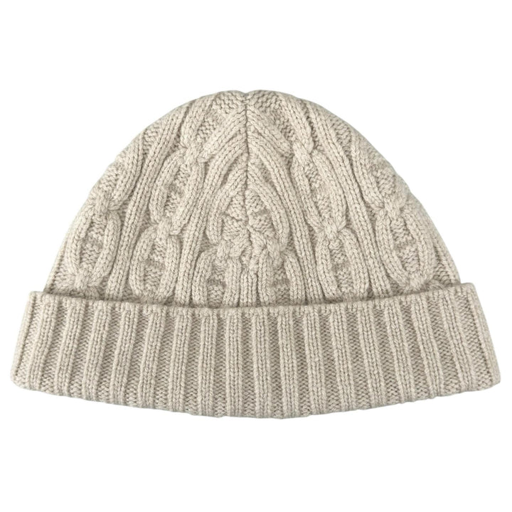 極美品▲HERMES エルメス カシミヤ100％ シェーヌダンクル ケーブル編み ニットキャップ 帽子 ベージュ M イタリア製 レディース
