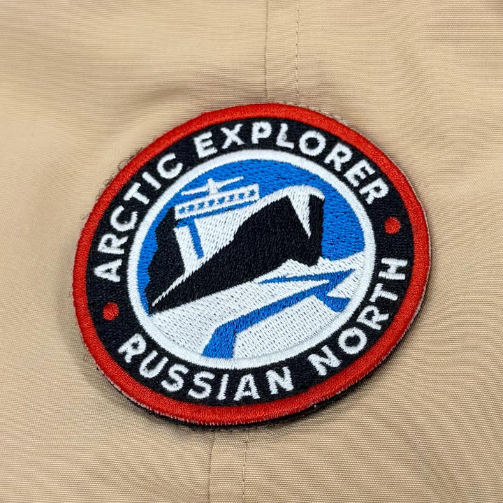 美品▼ARCTIC EXPLORER アークティックエクスプローラー 18-011-610-0037 フーデッド WZIP ダウンジャケット ベージュ 46 正規品 メンズ