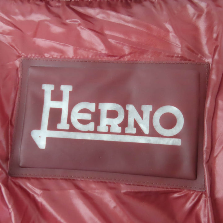 美品☆Herno ヘルノ PI1310D ロゴ金具 スタンドカラー ZIP UP ダウンコート ワインレッド 48 ルーマニア製 正規品 レディース