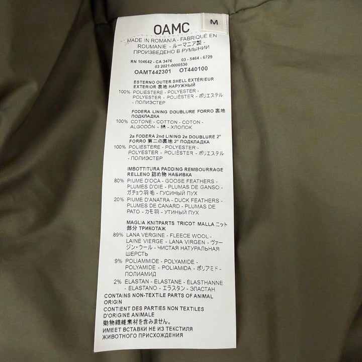 美品▼OAMC オーエーエムシー OAMT442301 INFLATE PARKA ロゴワッペン付き フーデッド WZIPUP ダウンコート カーキ M 正規品 メンズ