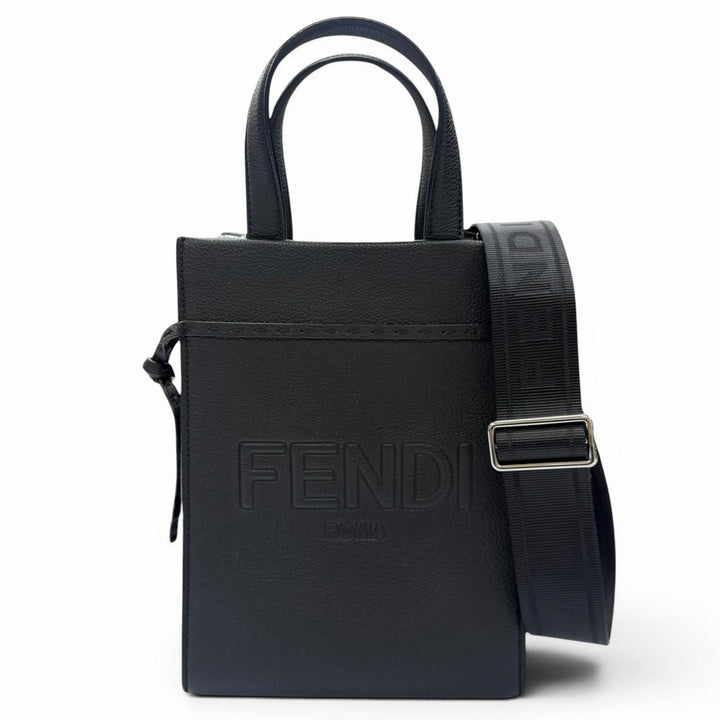 極美品▼FENDI フェンディ 7VA584 レザー ゴートゥショッパー スモール 2WAY ハンドバッグ ショルダーバッグ ブラック 伊製 レディース