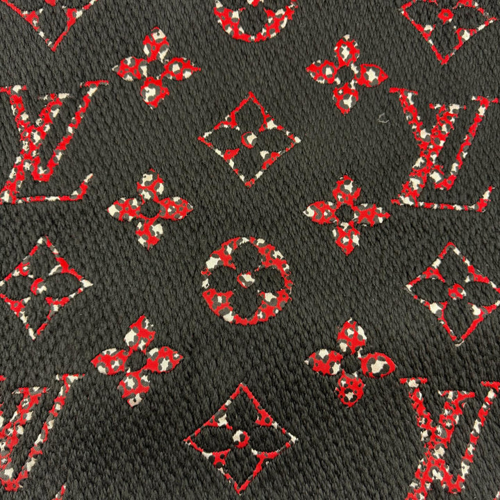美品☆LOUIS VUITTON ルイヴィトン 2020年製 M76345 エシャルプ ジャイアントモノグラム ジャングル ウール シルク マフラー 黒 正規品