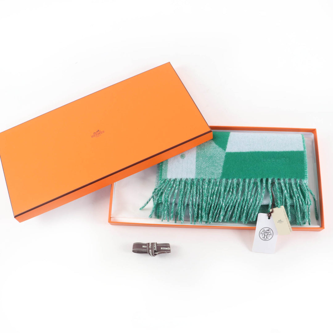 未使用品☆HERMES エルメス カシミヤマフラー レディ・ステディ・ゴー カシミヤ100％ ミント/グラシエ バイカラー マフラー 箱付 メンズ