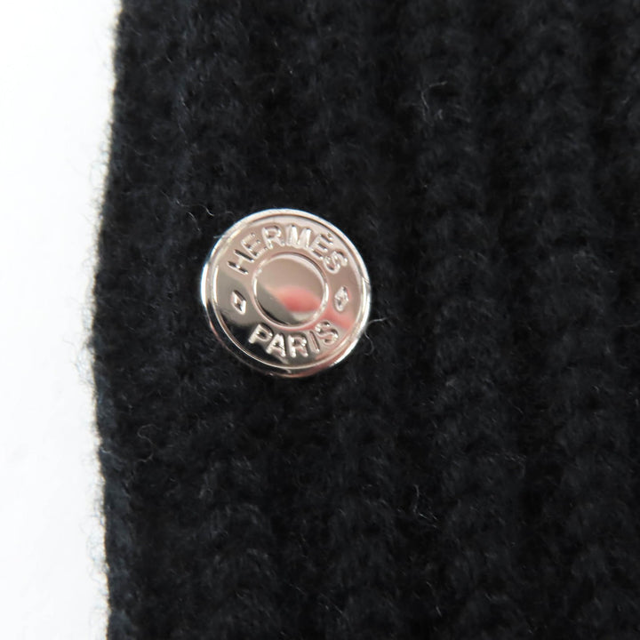 極美品★HERMES エルメス ウール100％ シルバー金具 セリエ金具 Hデザイン ニットグローブ 手袋 ブラック S イタリア製 メンズ