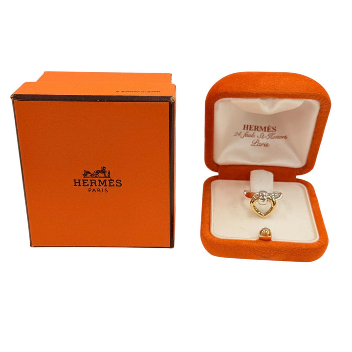 極美品◇HERMES エルメス ハートノック リング 925 750 コンビ 指輪 シルバー ゴールド 50 JP10号 重量4.7g レディース 箱・ケース付き