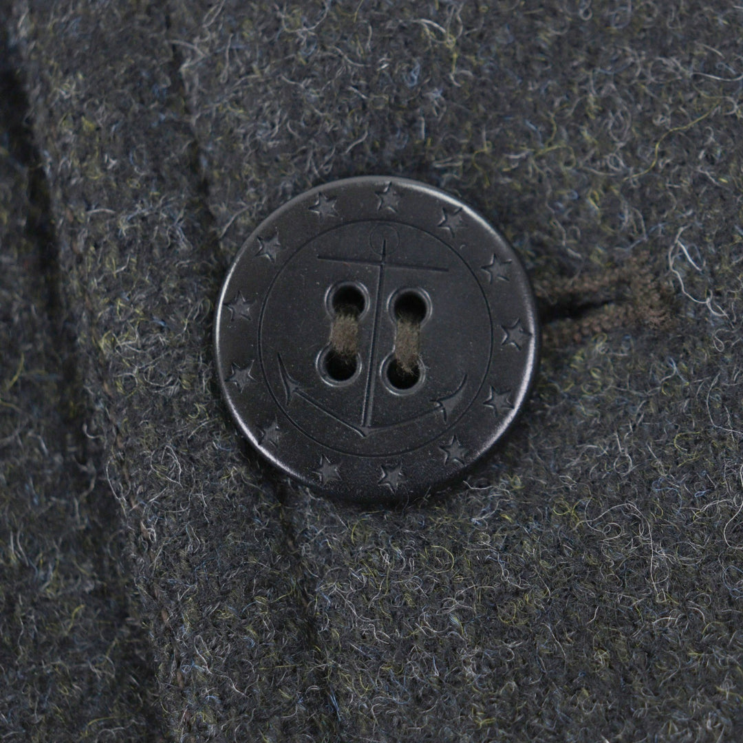 美品▼RRL ダブルアールエル DOUBLE FACED WOOL P-COAT ウール100% レザー使い ピーコート ダークグレー XS 正規品 メンズ