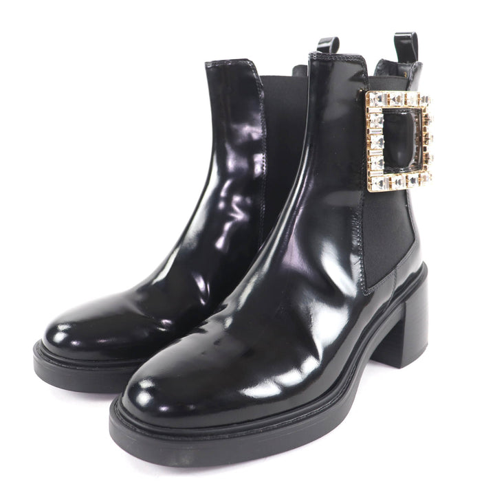 美品★ROGER VIVIER ロジェヴィヴィエ ヴィヴ レンジャー レザー チェルシー ブーツ ストラスバックル ブラック 37 定価297000円
