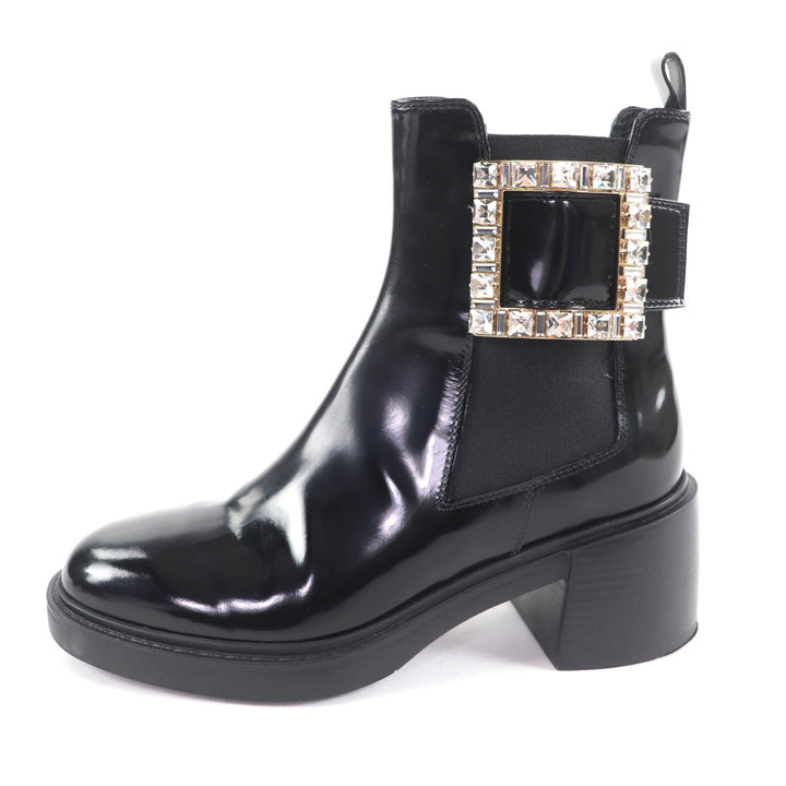 美品★ROGER VIVIER ロジェヴィヴィエ ヴィヴ レンジャー レザー チェルシー ブーツ ストラスバックル ブラック 37 定価297000円