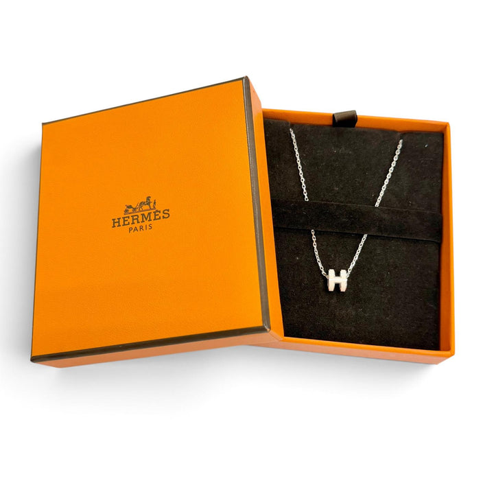 極美品△HERMES エルメス ミニポップH ミニポップアッシュ ペンダント ネックレス マロングラッセ シルバー金具 仏製 レディース 箱付き