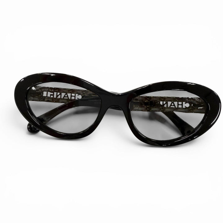 極美品☆CHANEL シャネル 5538-Q-A キャットアイ サイドロゴ サングラス ブラック ゴールド金具 54□18 140 デモレンズ イタリア製