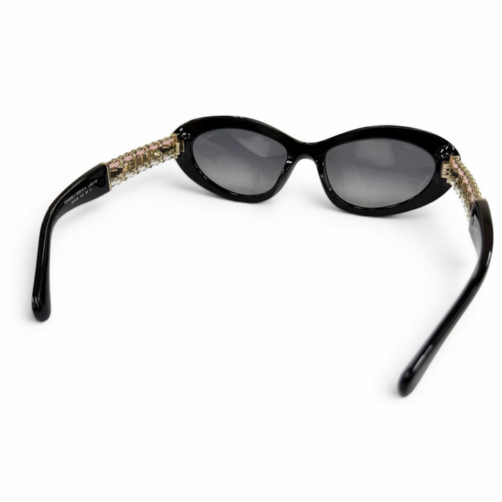 極美品☆CHANEL シャネル 5538-Q-A キャットアイ サイドロゴ サングラス ブラック ゴールド金具 54□18 140 デモレンズ イタリア製