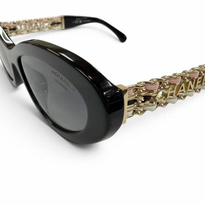 極美品☆CHANEL シャネル 5538-Q-A キャットアイ サイドロゴ サングラス ブラック ゴールド金具 54□18 140 デモレンズ イタリア製