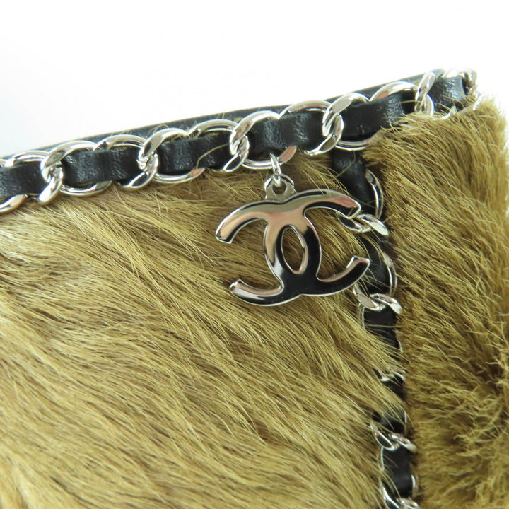 極美品☆CHANEL シャネル G34215 パテントレザー使い ココチャーム ファーブーツ ロングブーツ ブラウン 37 イタリア製 レディース