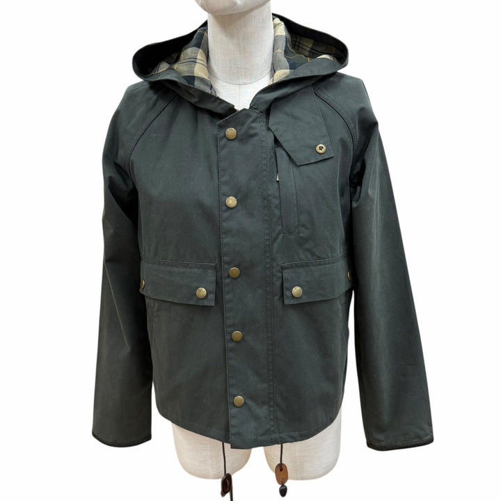 美品◇Barbour バブアー LWX0730SG51 SPEY WAX JACKET コットン100％ レザー使い ロゴボタン オイルドジャケット UK8 正規品 レディース