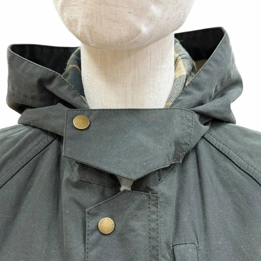 美品◇Barbour バブアー LWX0730SG51 SPEY WAX JACKET コットン100％ レザー使い ロゴボタン オイルドジャケット UK8 正規品 レディース