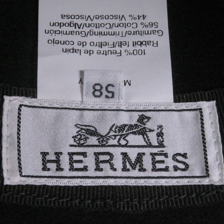 極美品□HERMES エルメス ラビットファー 刺繍入り ボーラーハット フェルトハット 帽子 ブラック 58 箱・購入書付き イタリア製 メンズ