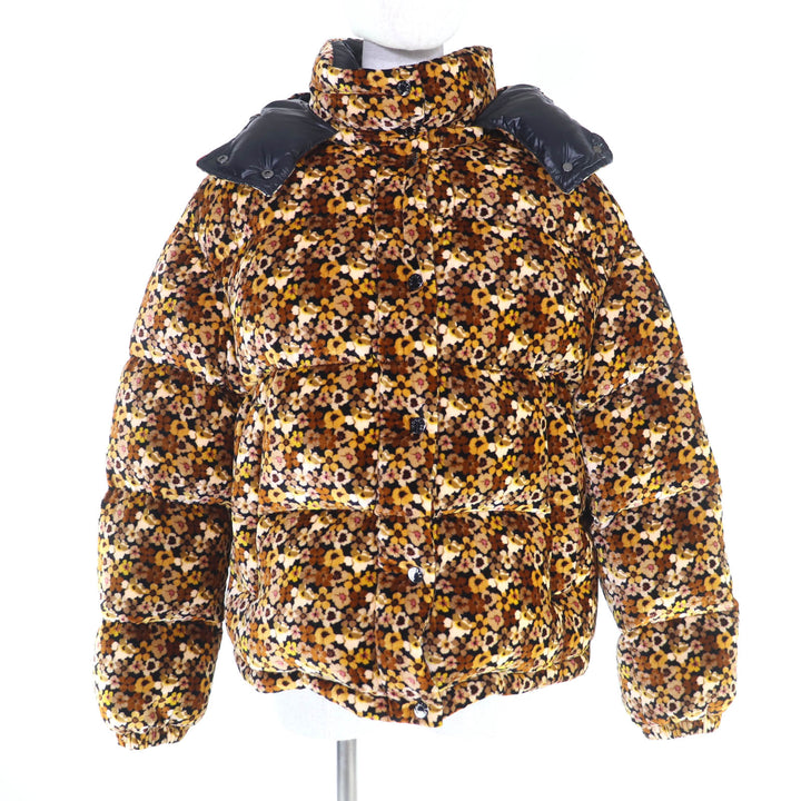 極美品★MONCLER モンクレール 20-21AW DAOS シルク混 デカロゴワッペン付 花柄 ベロア ダウンジャケット ブラウン系 3 正規品