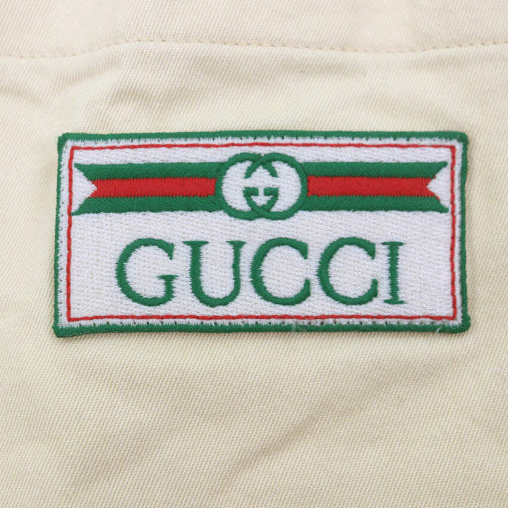 極美品▼GUCCI グッチ 654902 コットン62% ロゴワッペン付き ストレート イージーパンツ イエロー 52 イタリア製 正規品 メンズ