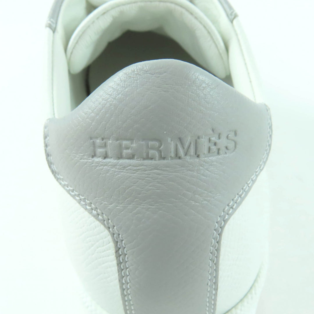 未使用品★HERMES エルメス ブーメラン ロゴ入り スウェードレザー使い レースアップ レザー スニーカー ホワイト グレー 35 箱・袋付