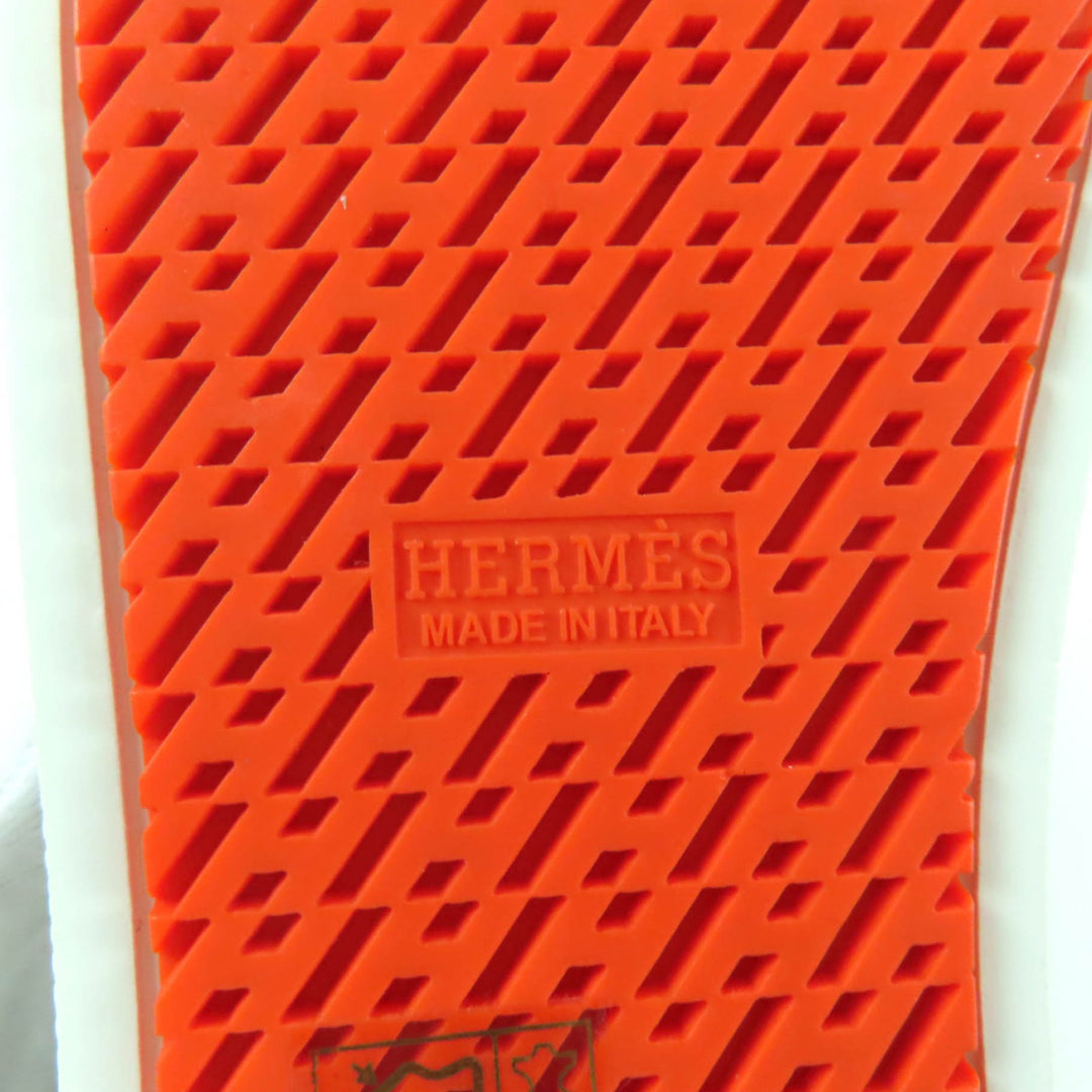 未使用品★HERMES エルメス ブーメラン ロゴ入り スウェードレザー使い レースアップ レザー スニーカー ホワイト グレー 35 箱・袋付