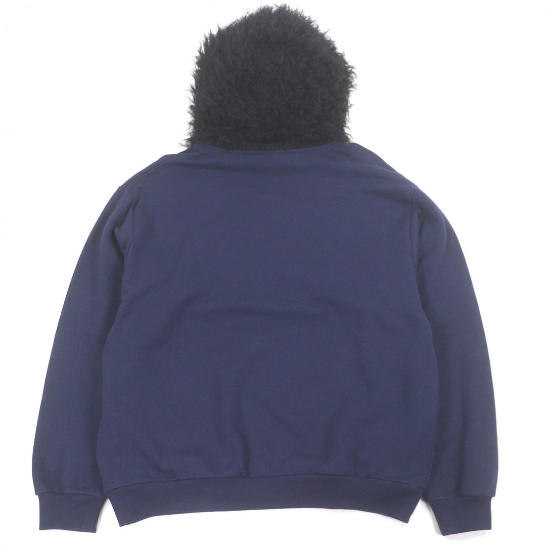 極美品□MARNI マルニ 22AW FUMU0067XQ ロゴ刺繍 フェイクファーフーデッド プルオーバーパーカー フーディー ネイビー 46 正規品 メンズ