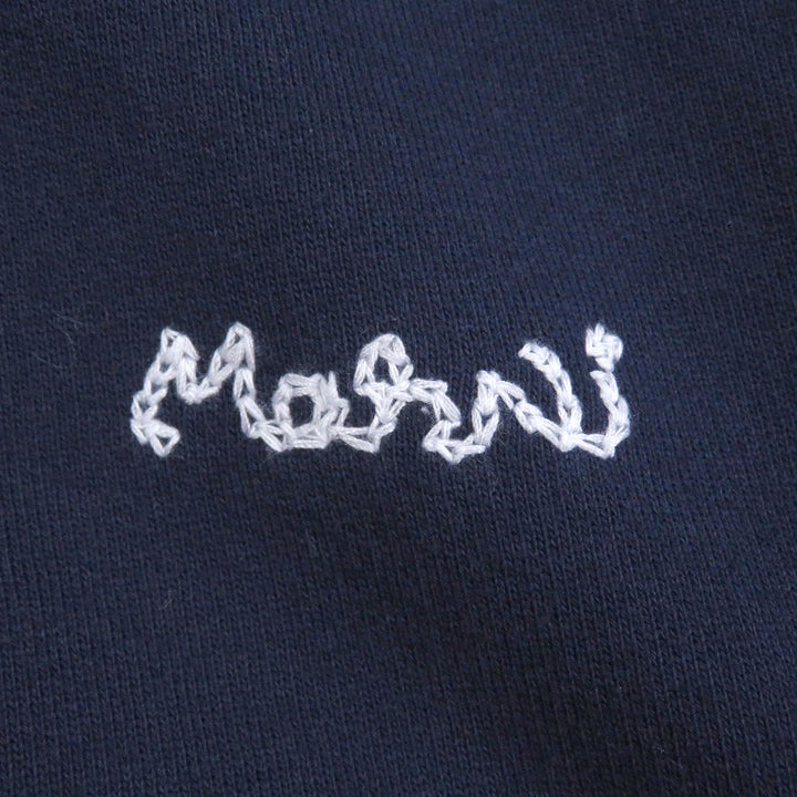 極美品□MARNI マルニ 22AW FUMU0067XQ ロゴ刺繍 フェイクファーフーデッド プルオーバーパーカー フーディー ネイビー 46 正規品 メンズ