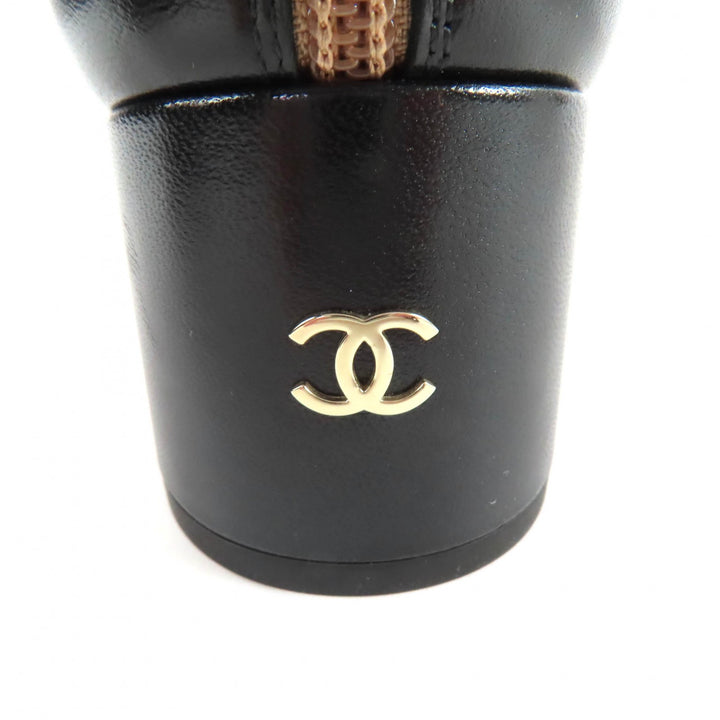 未使用品★CHANEL シャネル 25A G46591 ココマーク金具付 レザー使い バックZIP スウェードレザー ロングブーツ ベージュ 黒 38 箱付