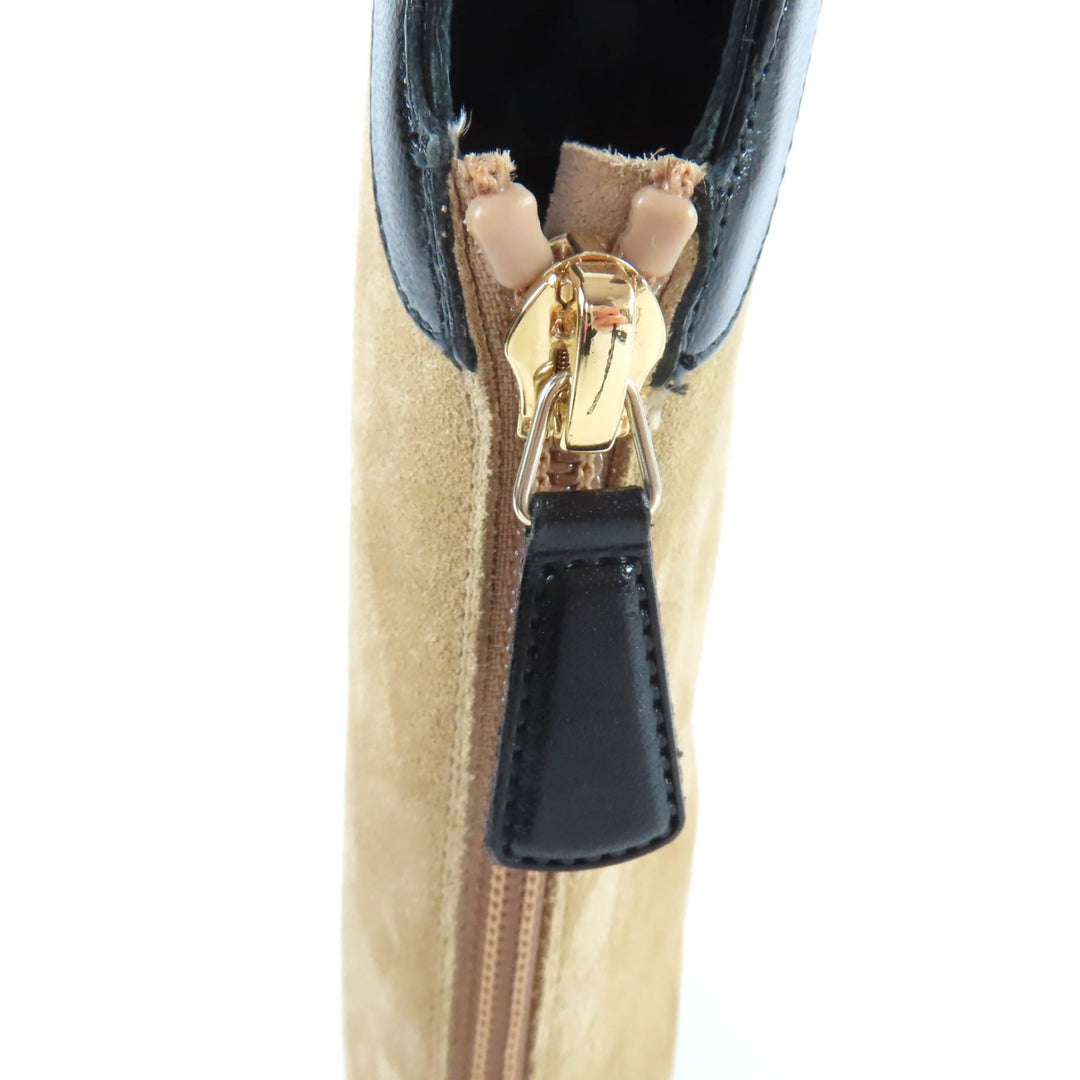 未使用品★CHANEL シャネル 25A G46591 ココマーク金具付 レザー使い バックZIP スウェードレザー ロングブーツ ベージュ 黒 38 箱付