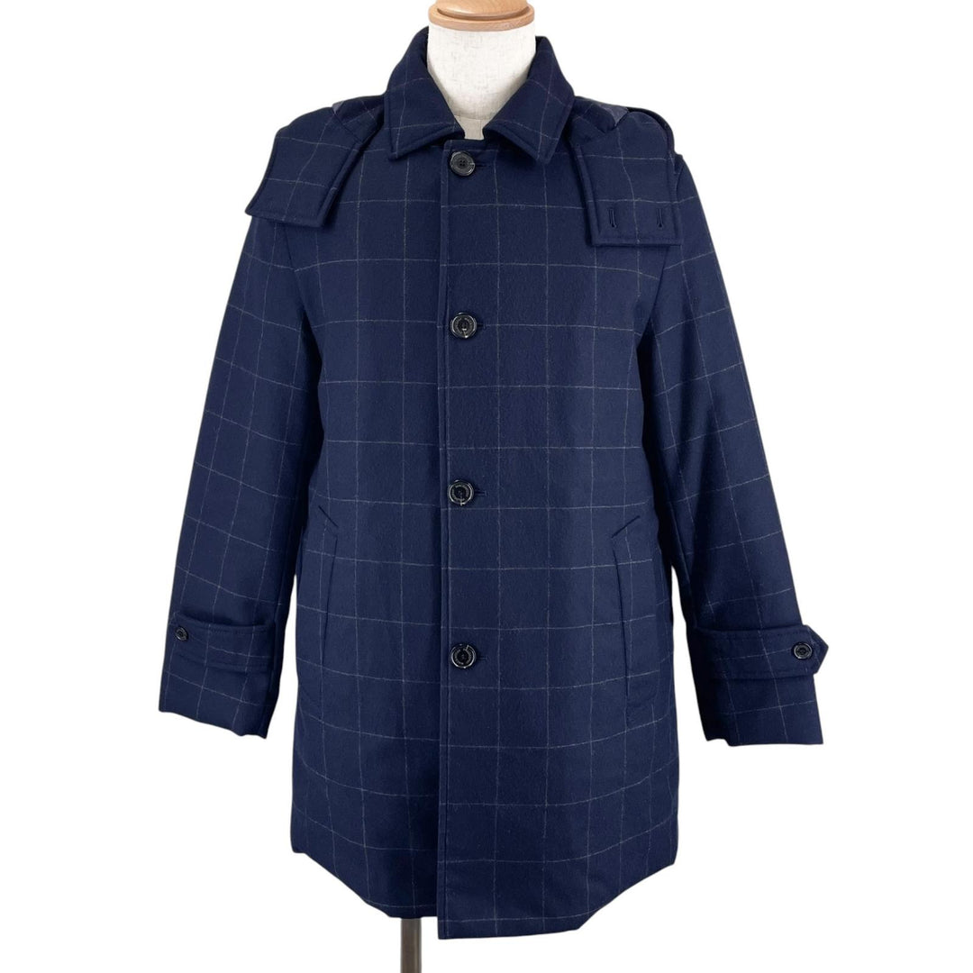 美品▲MACKINTOSH PHILOSOPHY マッキントッシュフィロソフィー ウール100% ロゴボタン フード付 チェック ダウンコート 40 正規品 メンズ