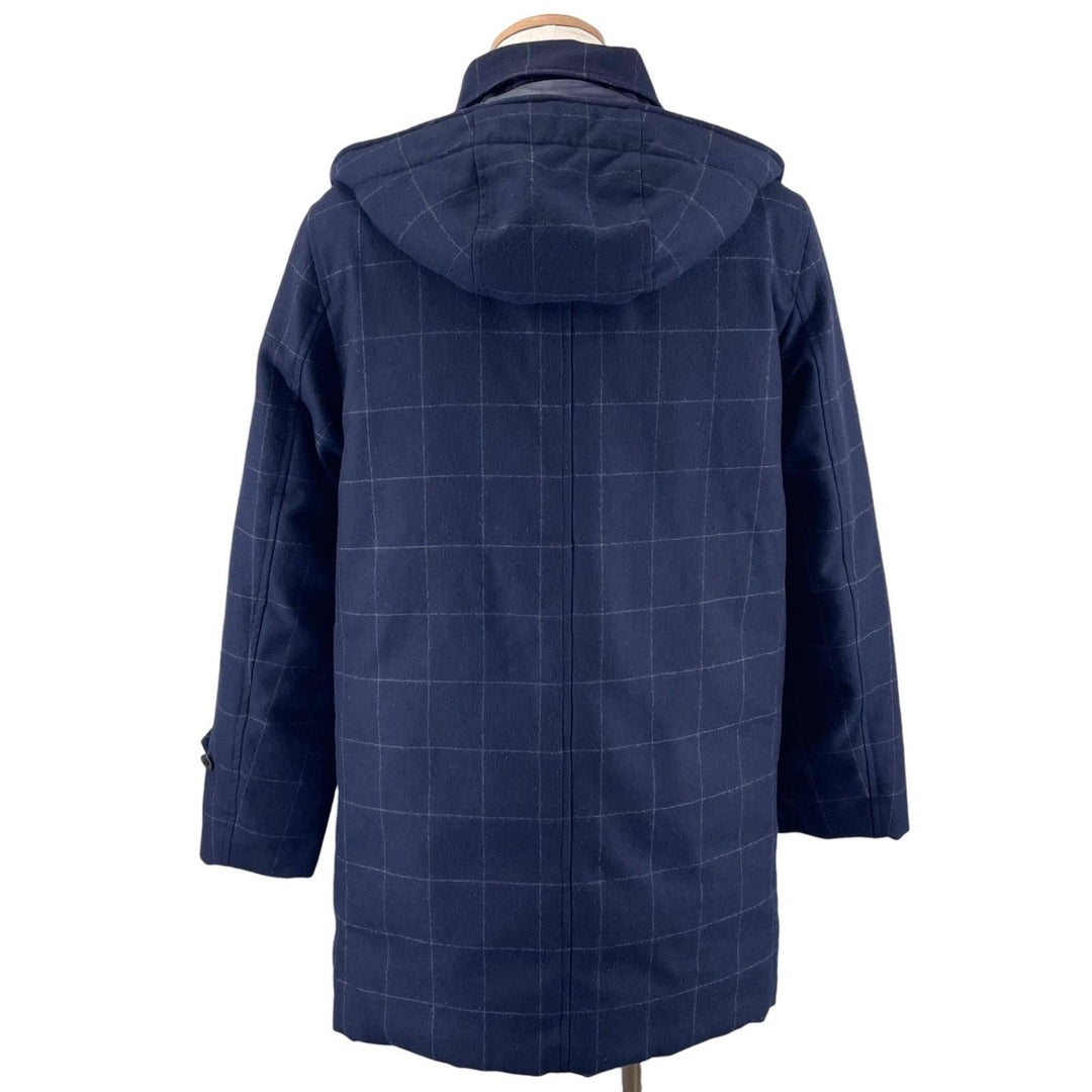 美品▲MACKINTOSH PHILOSOPHY マッキントッシュフィロソフィー ウール100% ロゴボタン フード付 チェック ダウンコート 40 正規品 メンズ
