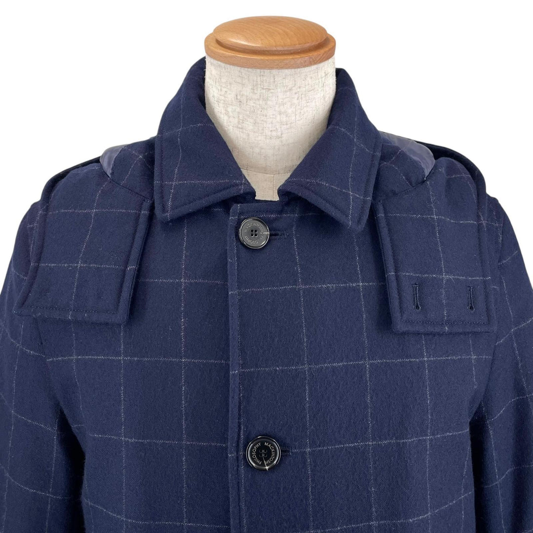 美品▲MACKINTOSH PHILOSOPHY マッキントッシュフィロソフィー ウール100% ロゴボタン フード付 チェック ダウンコート 40 正規品 メンズ