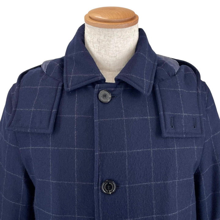 美品▲MACKINTOSH PHILOSOPHY マッキントッシュフィロソフィー ウール100% ロゴボタン フード付 チェック ダウンコート 40 正規品 メンズ