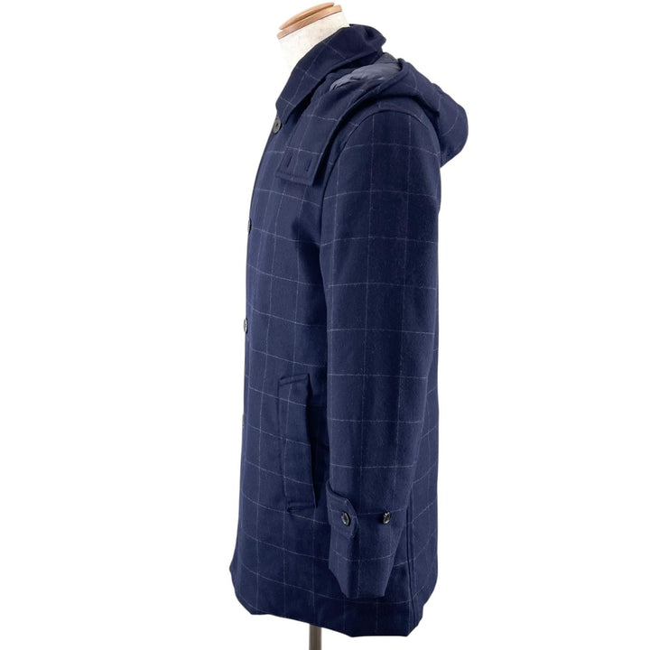 美品▲MACKINTOSH PHILOSOPHY マッキントッシュフィロソフィー ウール100% ロゴボタン フード付 チェック ダウンコート 40 正規品 メンズ